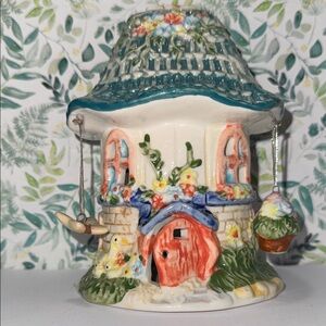 Tea light fairy core Colorful Ceramic Fairy House glazed floral cottage